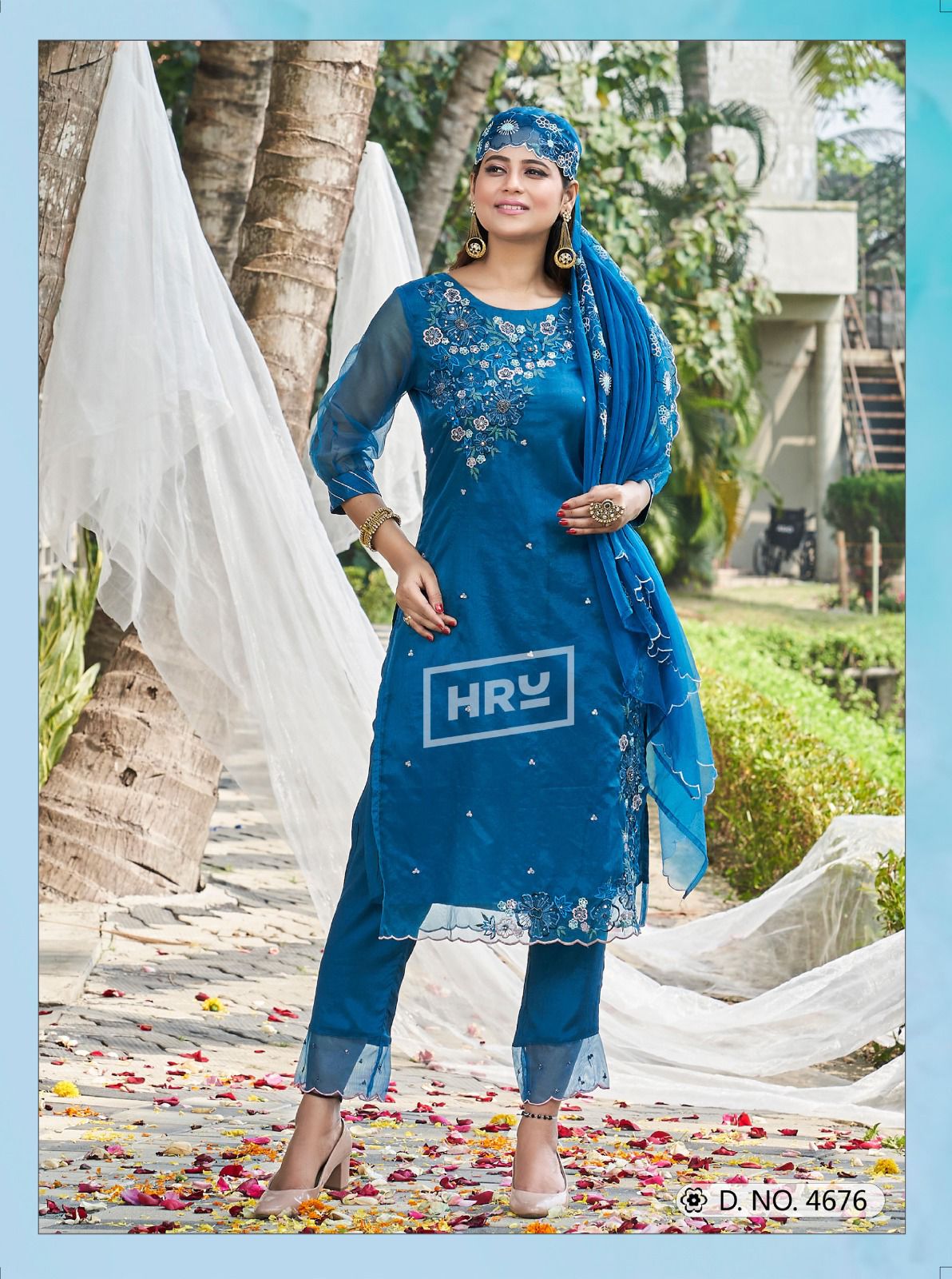 Siddhi Vol 5 By HRU Organza Designer Kurti With Bottom Dupatta Wholesale Shop In Surat